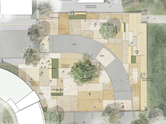 Kvarterspladserne etableres med "et patchwork af belægninger". Her er det Engstedet. Visualisering: Lytt Architecure.