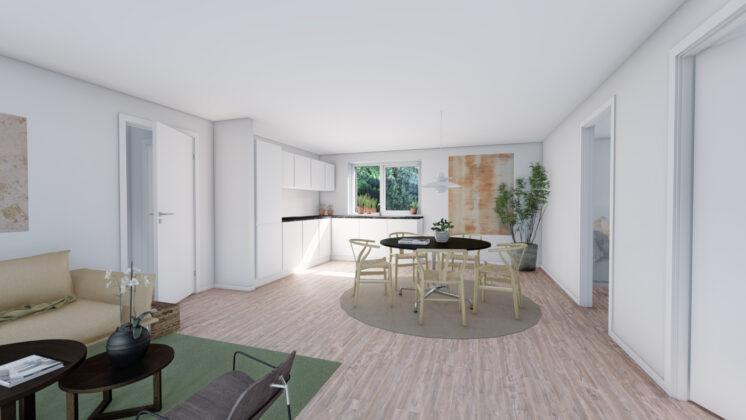 HusCompagniet og PFA bygger nye r&aelig;kkehuse i Svenstrup. Visualisering: HusCompagniet.