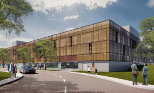 Stort parkeringshus rejser sig ved nyt hospital i Aalborg. Visualisering: Link Arkitektur.