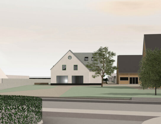 Plan for boliger og butik på Akacietorvet i Farum i høring. Visualisering: Ingvartsen Arkitekter.