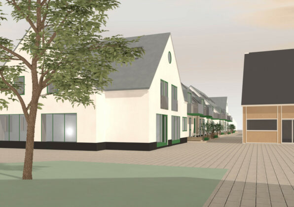 Plan for boliger og butik på Akacietorvet i Farum i høring. Visualisering: Ingvartsen Arkitekter.