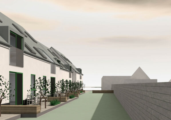 Plan for boliger og butik på Akacietorvet i Farum i høring. Visualisering: Ingvartsen Arkitekter.