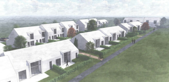 Lejerbo Randers vil bygge 32 almene boliger i form af rækkehuse i Harridslev. Visualisering: Arkitektfirmaet Nord.