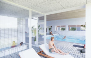 Ribe Svømmebad udvides med ny wellnessafdeling. Visualisering: P+P Arkitekter.