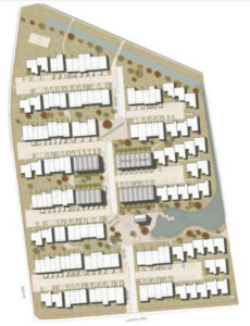 Vejledende illustrationsplan for det nye boligområde ved Bækvej og Lysholm Alle i Haslev. Illustration fra lokalplanen.
