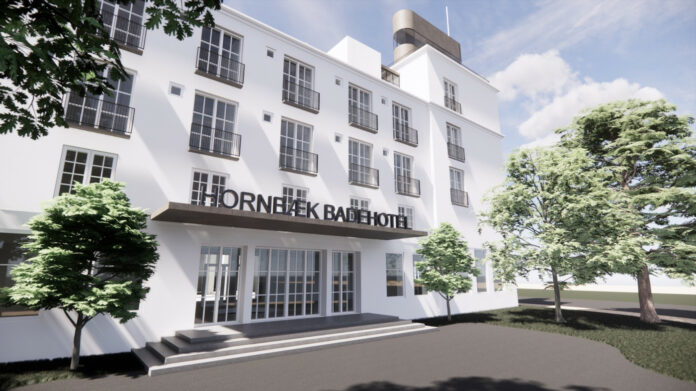 Freja Ejendomme har solgt Hornbæk Hospital til Copi Group, som vil omdanne ejendommen til badehotel. Visualisering af arkitekt, Jon Clausen, NVMBR Architects med et bud på hvordan Hornbæk Badehotel kan komme til at se ud.