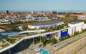 Så kommer den kommende Ikea ved Dybbølsbro i København til at se ud. Visualisering: Dorte Mandrup.