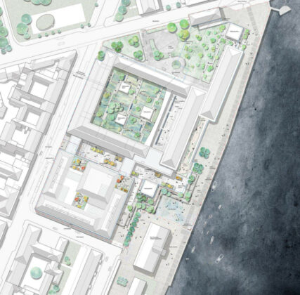 Situationsplan for den planlagte udvidelse af Mærsks hovedkontor på Amaliegade og Esplanaden i København. Illustration: 1:1 Landskab.
