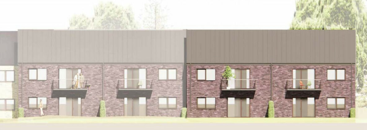 Selmer Gruppen skal bygge boliger på Moldevej i Finlandsparken i Vejle. Visualisering af rækkehuse i to etager fra lokalplanen.