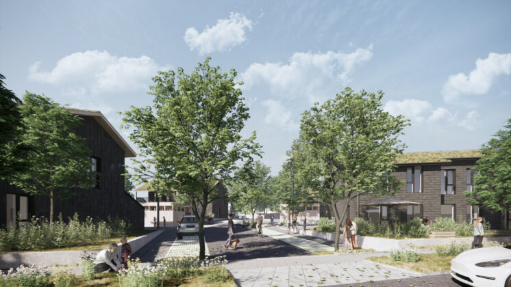 Lillerød Boligforening står i samarbejde med Boligkontoret Danmark bag de nye almene boliger i Birkekrogen i Lynge. Visualisering: Sweco Architects.