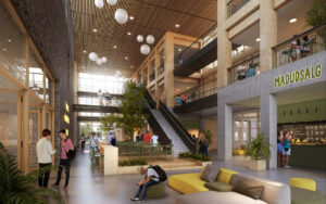 MT Højgaard skal i totalentreprise bygge en ny skole og nyt fritidscenter for godt 320 millioner kroner i Gellerup for Aarhus Kommune. Visualisering: Aart Architects.