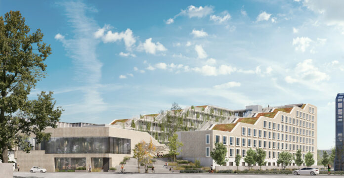 NRE Group har blandt andet udviklet, og står bag opførelsen af Grunwalds Have på Østerbro i København for AP Pension, KAB og Østre Gasværk Teater. Visualiseringen af projektet er vejledende.
