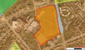 Langeland Kommune vil sælge et areal ved den tidligere Rudkøbing Skole til en projektudvikler, der skal bygge boliger på grunden. Foto: Langeland Kommune.