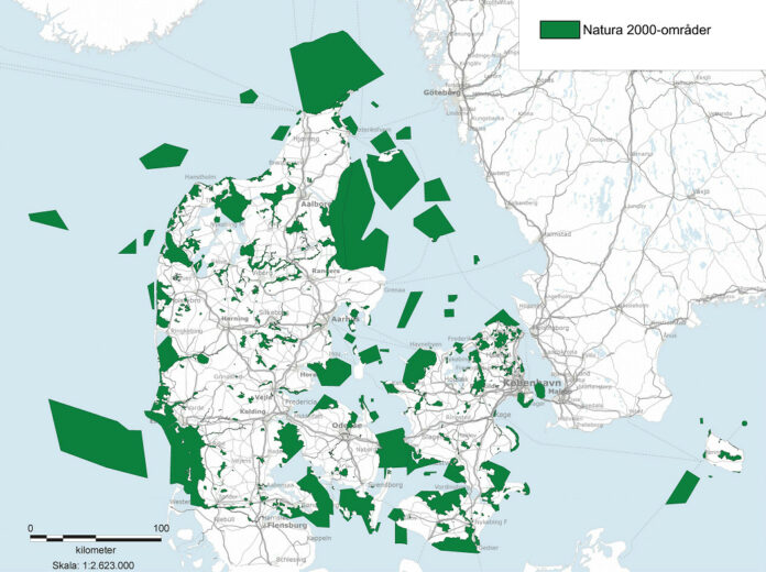 Natura 2000-områderne i tredje generation af Natura 2000-planerne. Kort: Miljøministeriet.