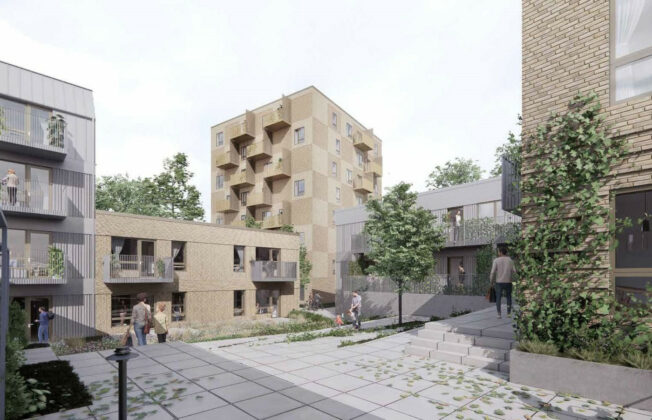 Dansk Boligbyg bygger almene boliger for Vores Bolig i Vinge ved Frederikssund. Visualisering: Mangor & Nagel - En del af Aart.