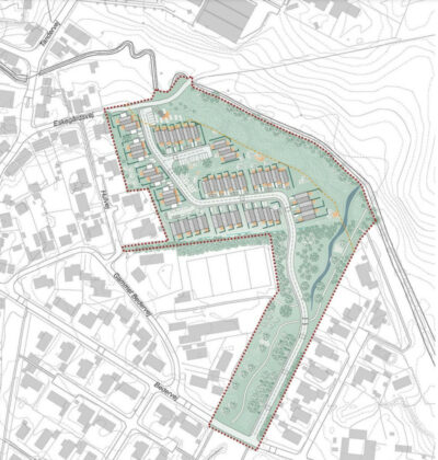 Illustrationsplan for det planlagte boligområde mellem Eskegårdsvej og Bedervej i Mårslet fra lokalplanforslaget.