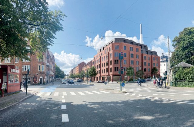 Quadrata Ejendomsinvest vil rive to bevaringsværdige bygninger på hjørnet af Nordre Fasanvej og Nyelandsvej på Frederiksberg ned og bygge et seniorbofællesskab. Illustration fra lokalplanforslaget.