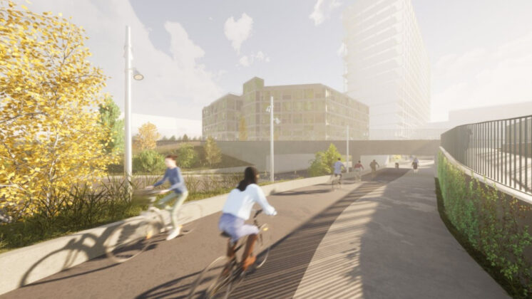 Ny lokalplan skal bane vejen for et nyt parkeringshus og en tunnel ved Sygehus Nord i Aalborg. Illustration: Aalborg Kommune.