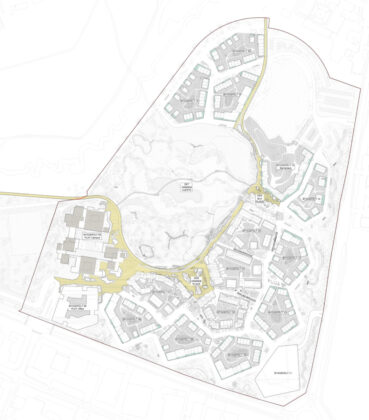 Bydelen opdeles i syv delområder, som derved disponerer området med forskellige anvendelser. Illustration fra lokalplanen.