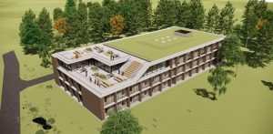 Nu udvides Campus Bøgehøj med en ny værrelsesfløj. Visualisering: C.F. Møller Architects.