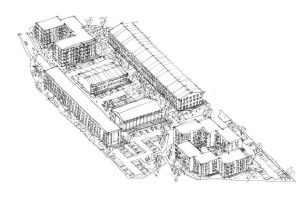 De gamle fabriksbygninger i Dunbyen på Haslevvej i Ringsted skal omdannes til både rådhus og boliger. Visualisering: Arkitema.