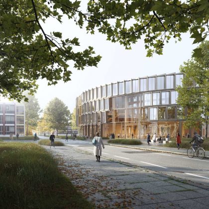 Henning Larsen, Rambøll, Artelia Group og Brière Architectes har vundet en international konkurrence om at designe en ny campusbygning på Cerns Prévessin Campus. Visualisering: Henning Larsen.