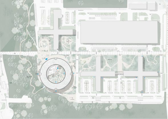 Henning Larsen, Rambøll, Artelia Group og Brière Architectes har vundet en international konkurrence om at designe en ny campusbygning på Cerns Prévessin Campus. Illustration: Henning Larsen.