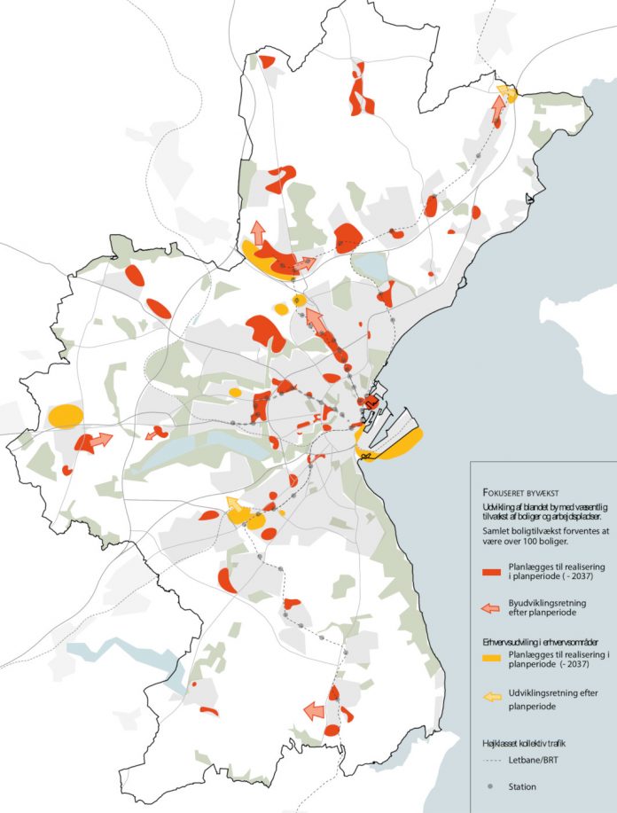 Byvækstområder omfatter både områder, der er planlagt og under realisering og områder, hvor planlægning endnu ikke er igangsat. Kilde: Planstrategi 2023, Aarhus Kommune.