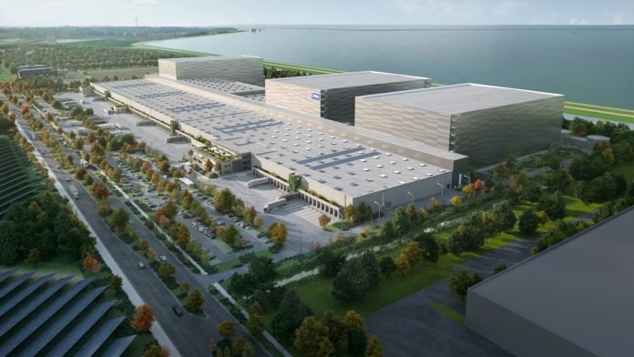 Jysk bygger nyt distributionscenter i Lelystad i Holland. Visualisering: Jysk.