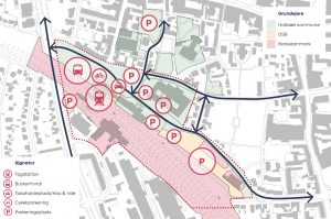 Holbæk Kommune har i samarbejde med Grandville fået udarbejdet en visions- og realiseringsplan for stationsområdet. Illustration fra planen.
