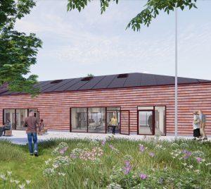 Det kommende Bækkelund Plejecenter i Hadsten. Visualisering: Erik Arkitekter.