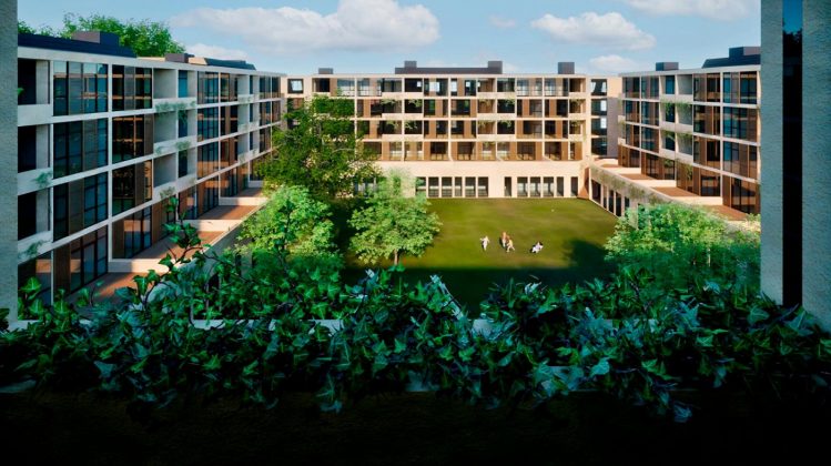Bolig- og erhvervsprojekt med over 150 boliger på Bredgade 48 i Kalundborg. Visualsering Kieler Architects.