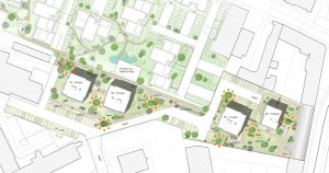 Udvikler vil bygge 130 boliger på Diget i Vejle. Illustration: Arkitema.
