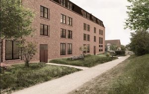 Bolio Projekt vil bygge 56 boliger på Østergade 46 midt i Odense. Visualisering fra lokalplanen.