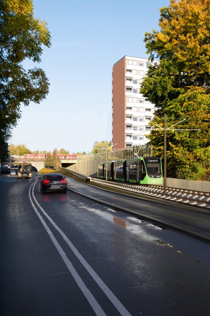 Viadukten ved Lyngby. Visualisering: Hovedstadens Letbane/Gottlieb Paludan Architects.