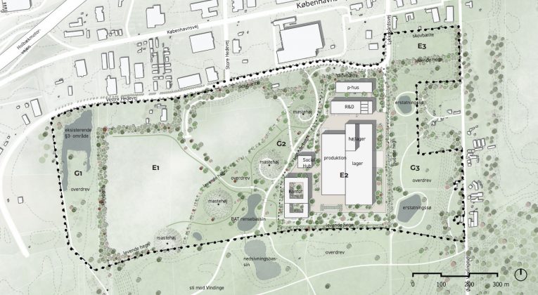 Man Energy Solutions bygger nyt, dansk hovedkvarter i Trekroner i Roskilde. Illustration fra lokalplanen.