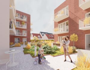 Tang+Krogh Ejendomme står bag nybyggeri med boliger og en Netto-butik på Klostergade i Aarhus. Visualisering: Dreyer Arkitekter.