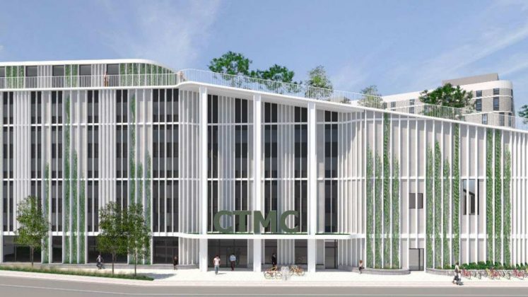 Et nyt hotel og et TV Movie Center skal bygges mellem Ikea og Cabinn på Kalvebod Brugge. Visualisering: Bay Arch.