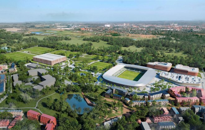 Elkiær + Ebbeskov Arkitekter, Masu Planning, PLH Arkitekter og OJ Rådgivende Ingeniører vandt arkitektkonkurrencen om tegne det nye stadion i Hillerød. Området udvikles med udgangspunkt i udviklingsaftale mellem Hillerød Kommune og Stadionkvarter Favrholm ApS, der samarbejder med FC Nordsjælland.