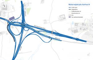 Sådan kommer det nye Motorvejskryds Aarhus Nord til at se ud. Grafik: Vejdirektoratet.