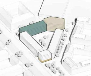 Bo-Vita vil bygge 27 almene boliger som en del af et stort projekt på Scandiagade i Sydhavnen. De almene boliger markeret med grønt.