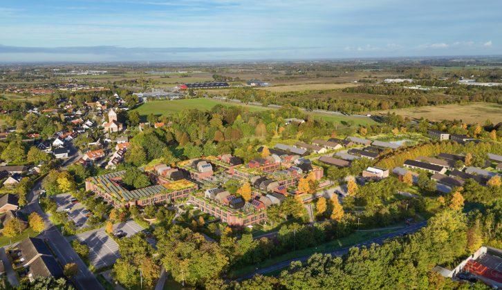 Ikano Bolig vil omdanne de tidligere rådhusbygninger i Høje-Taastrup til boliger. Visualisering: Lendager Arkitekter.