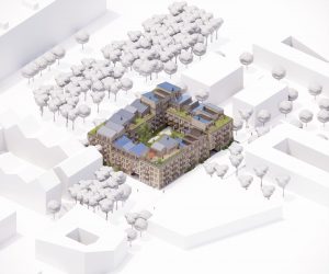 A. Enggaard og PKA står bag boligprojektet Solhverv i Gellerup i Aarhus. Visualisering: Adept.