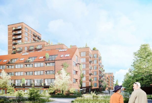 C.W. Obel Ejendomme vil bygge 300 boliger på Bangs Torv i Herlev. Visualisering fra lokalplanen.