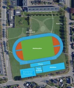 Hvidovre skal have et nyt atletikstadion ved Strandmarkens Fritidscenter. Illustration: Hvidovre Kommune.