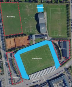 Hvidovre Stadion skal udvides, og der skal byudvikles og bygges padelbaner. Illustration: Hvidovre Kommune.