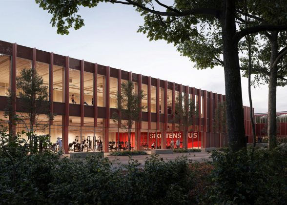 Raundahl & Moesby og M. J. Eriksson skal i samarbejde med Aart Architects og Niras stå for byggeriet af et nyt atletikstadion og Sportens Hus i Kongelunden i Aarhus. Visualisering: Aart Architects.