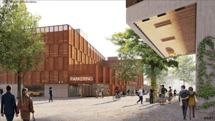 A. Enggaard skal stå for byggeriet af nyt parkeringshus i Sydhavnskvarteret i Aarhus. Visualisering: Aart.