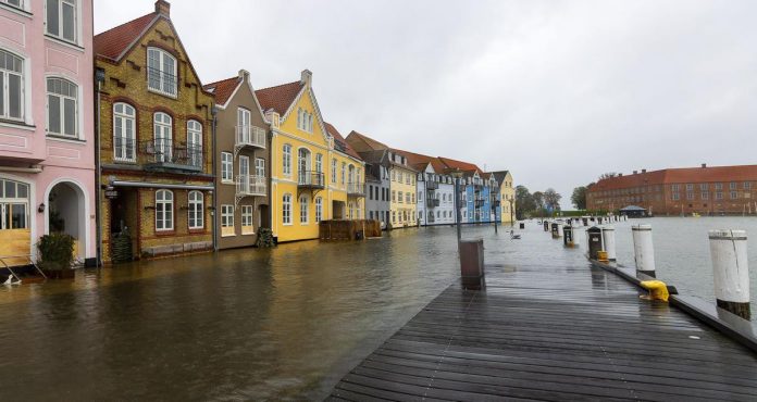 Sønderborg Havn under stormfloden oktober 2023. Foto: Sønderborg Kommune.
