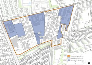 Med en kommende helhedsplan kan erhvervsområdet mellem Høvedstensvej, Avedøre Havnevej, Bibliotekvej og Sognegårds Allé i Hvidovre blive omdannet til et nyt boligområde. Illustration: Hvidovre Kommune.